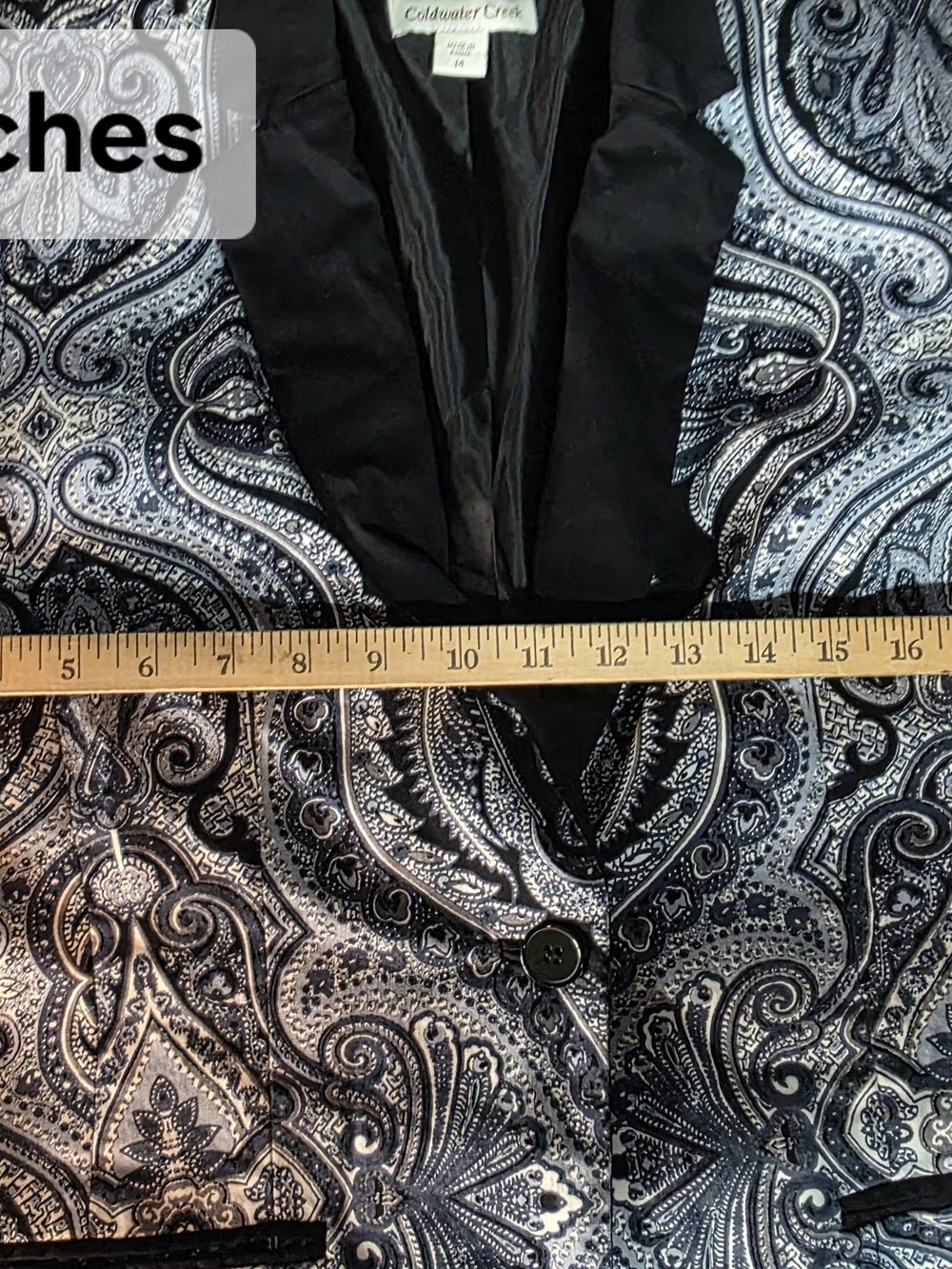 Coldwater Creek Black and White Paisley Sz 14 Woman's Blazer - Picture 9 of 9